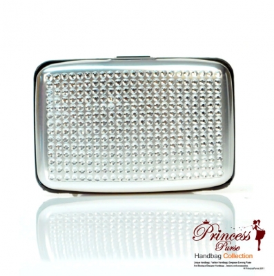 Sleek Durable Aluminum Card Holder/ Wallet with Rhinestone Decor.